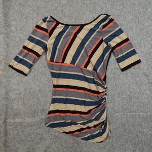 Weston Top Womens Extra Small Tunic Striped Ruched Half Sleeve Blouse Knit